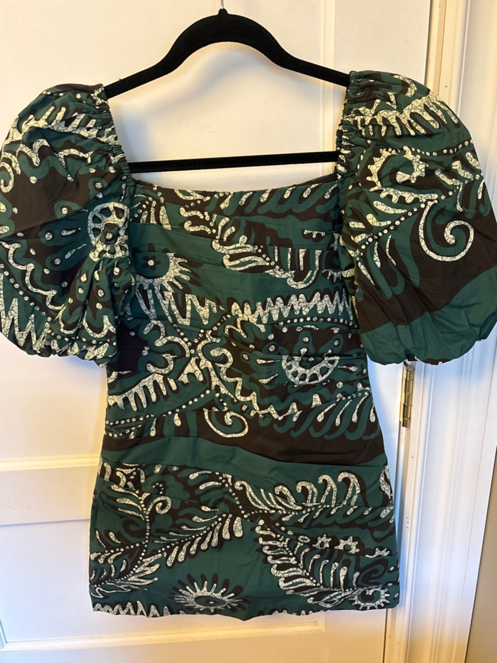 Sea new York Green Puff-Sleeve Square-Neck Dress